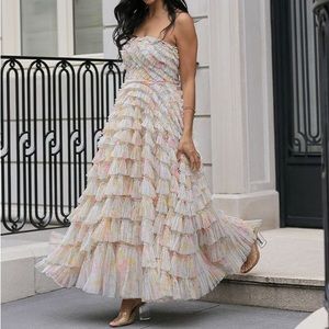 Needle & Thread off shoulder maxi dress